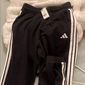Adidas Kids Black Joggers with White Stripes